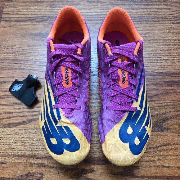 New Balance Unisex MD 500v8 Track Spike, Size 7.5 Men's/ 9 Women's, Yellow/Pink - Picture 7 of 8